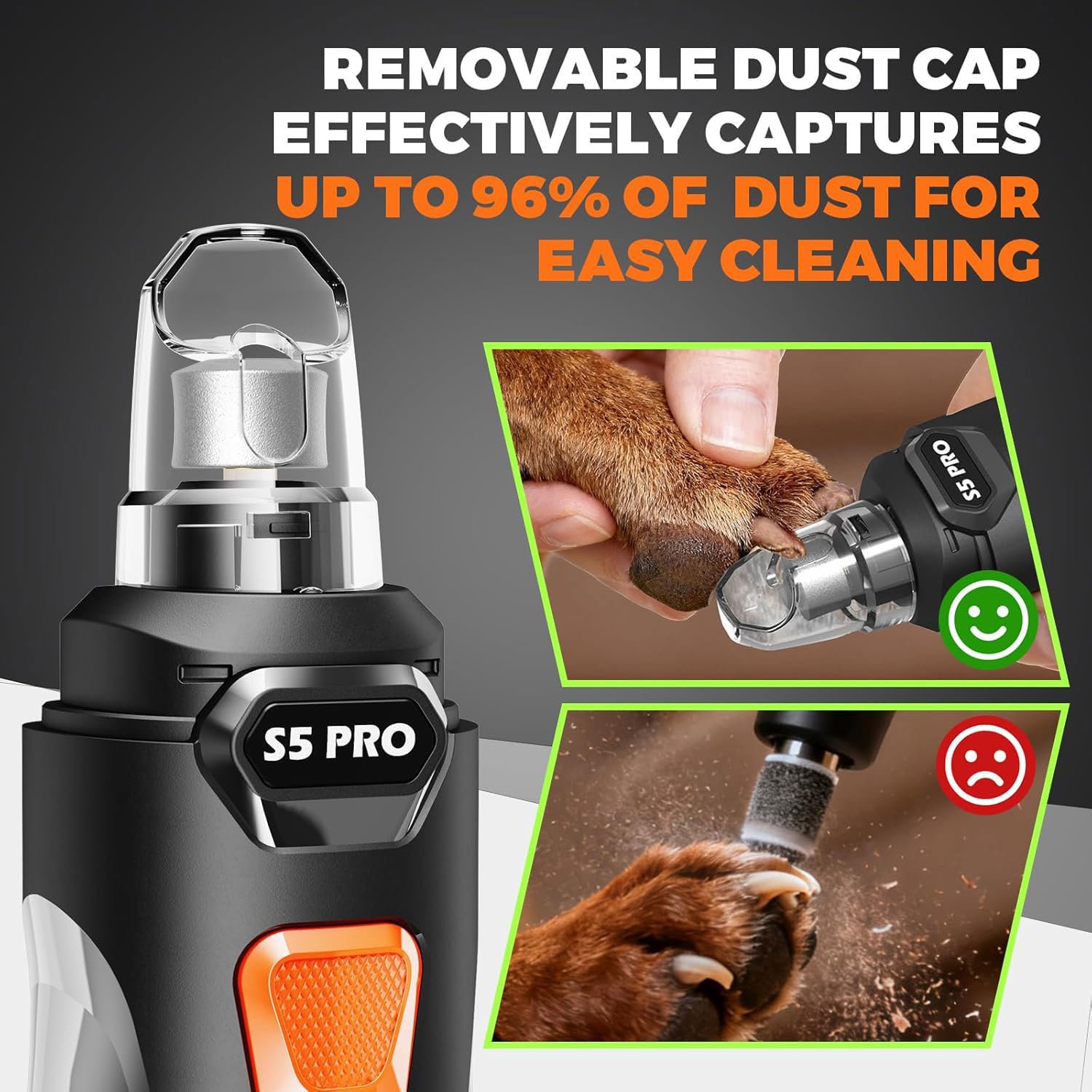 Whisper Quiet Dog Nail Grinder utilisé sur chat démontrant douceur et sécurité