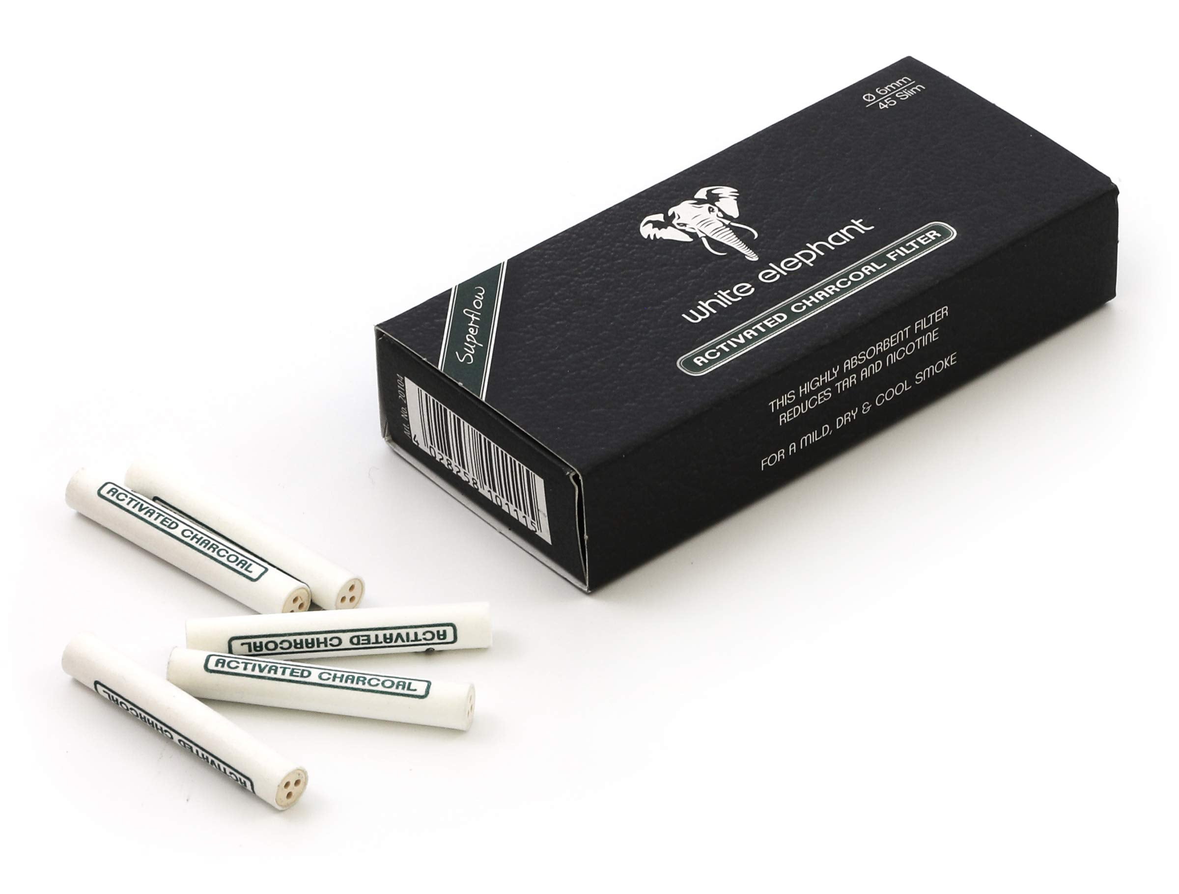 White Elephant emballage avant montrant 45 filtres et information produit