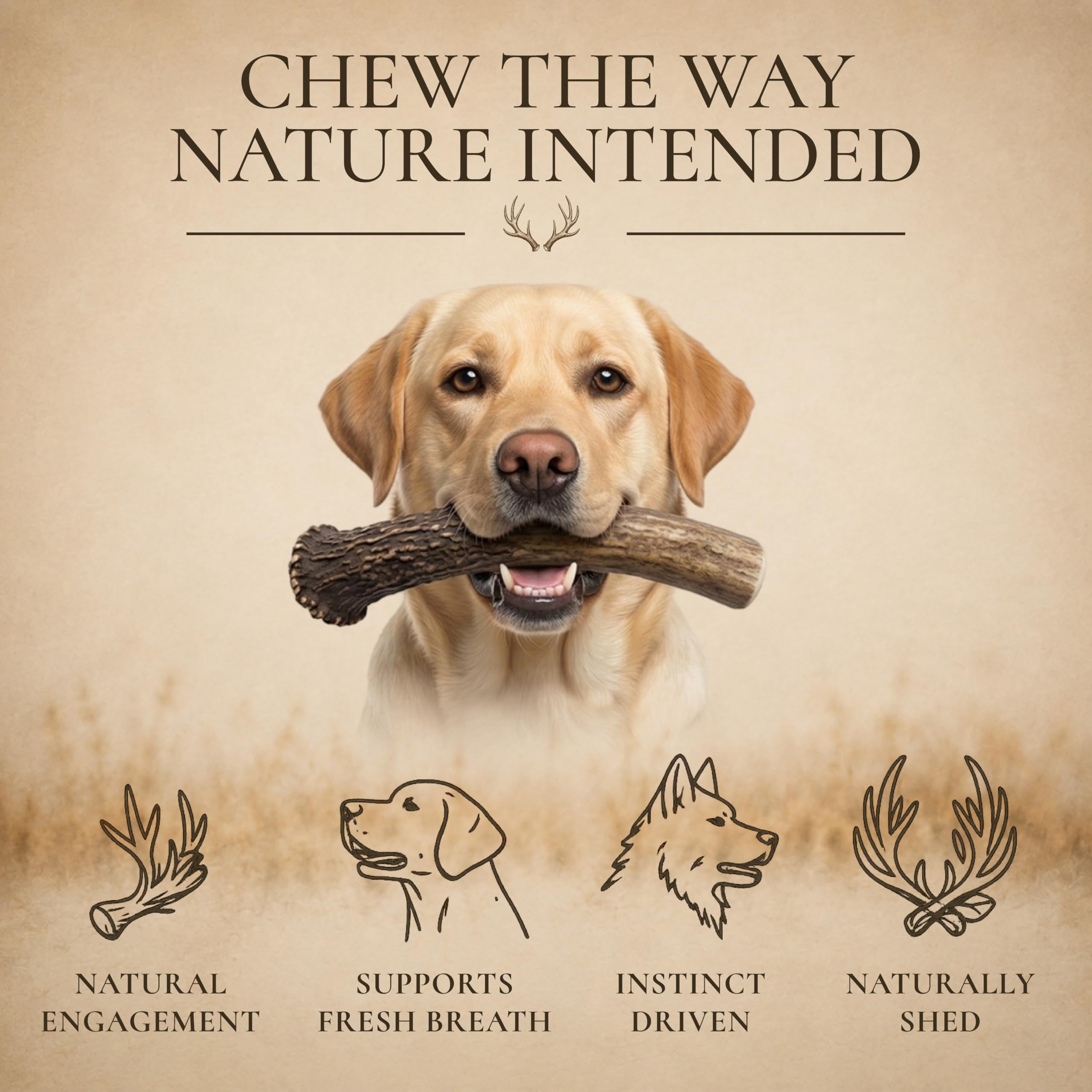 WhiteTail Naturals antler posé sur règle montrant taille 5 à 6 pouces