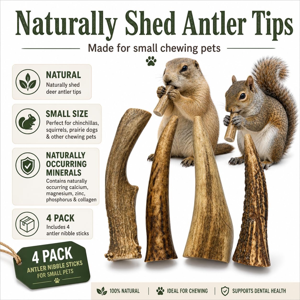 WhiteTail Naturals gros plan sur la texture d'un andouiller, durabilité et résistance
