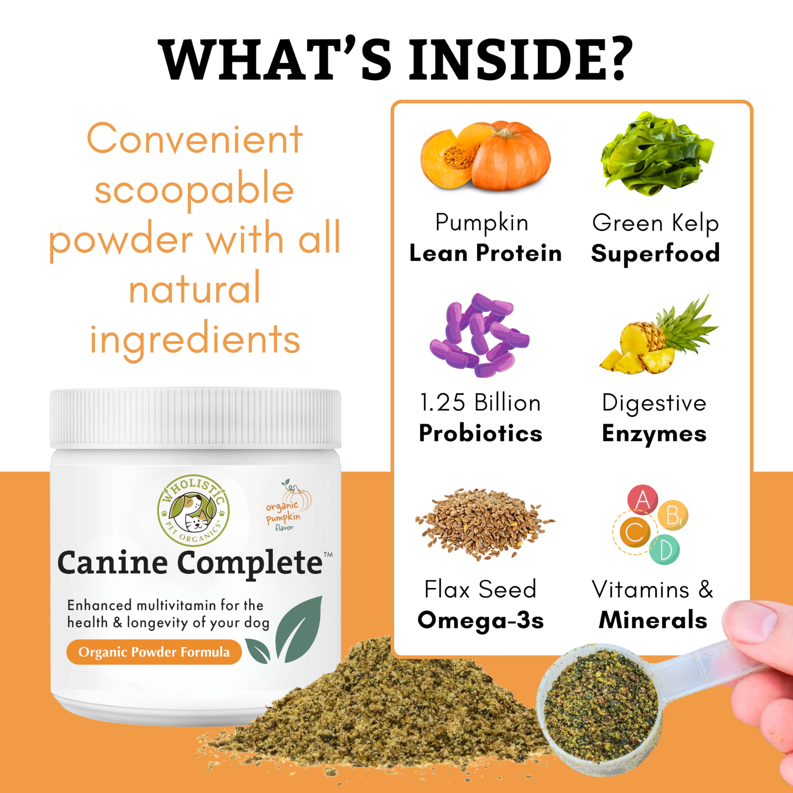 Wholistic Pet Organics poudre saupoudrée sur croquettes pour une meilleure digestion
