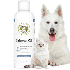 Wholistic Pet Organics bouteille avant montrant l’étiquette claire et bénéfice oméga‑3