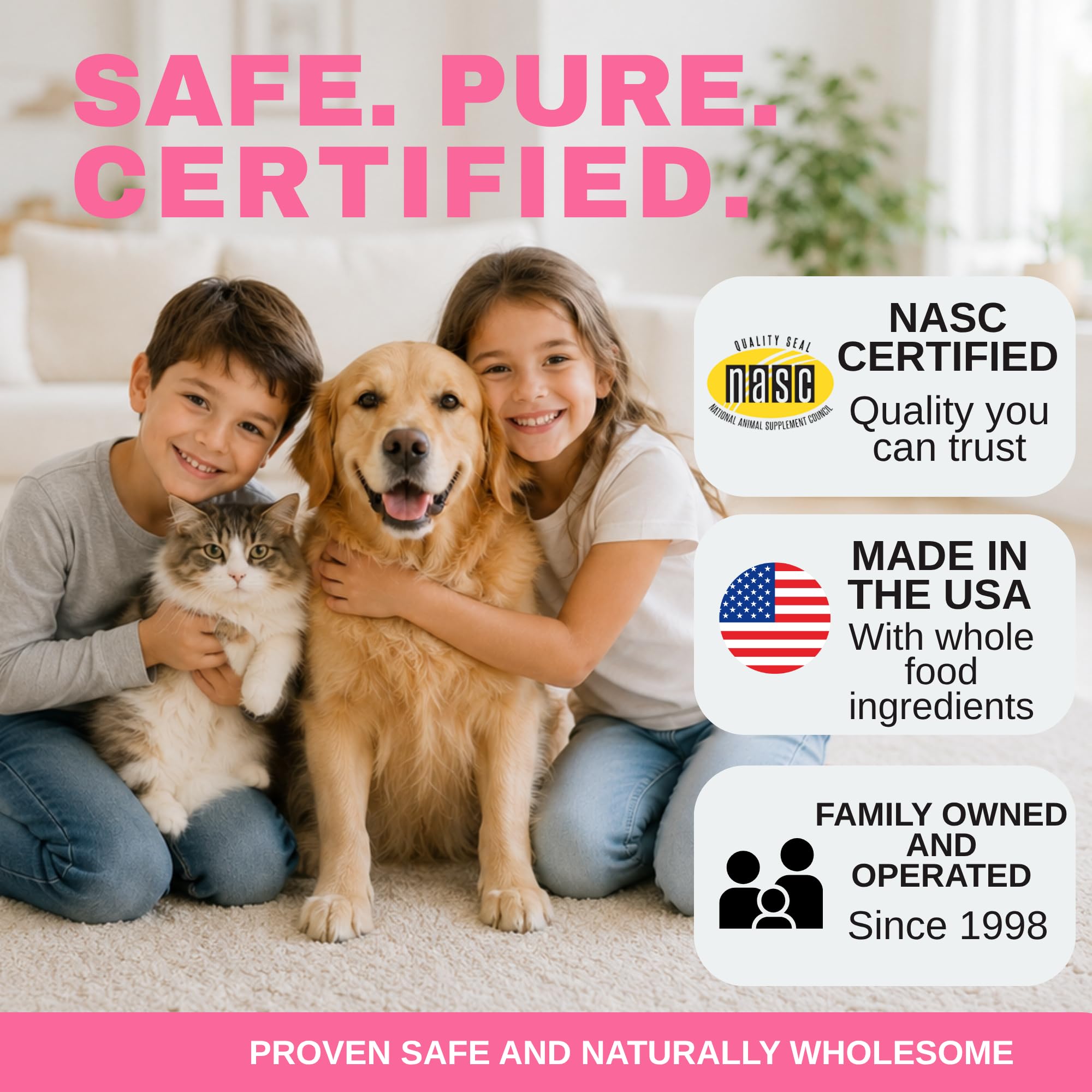 Wholistic Pet Organics étiquette détaillée affichant souches et ingrédients