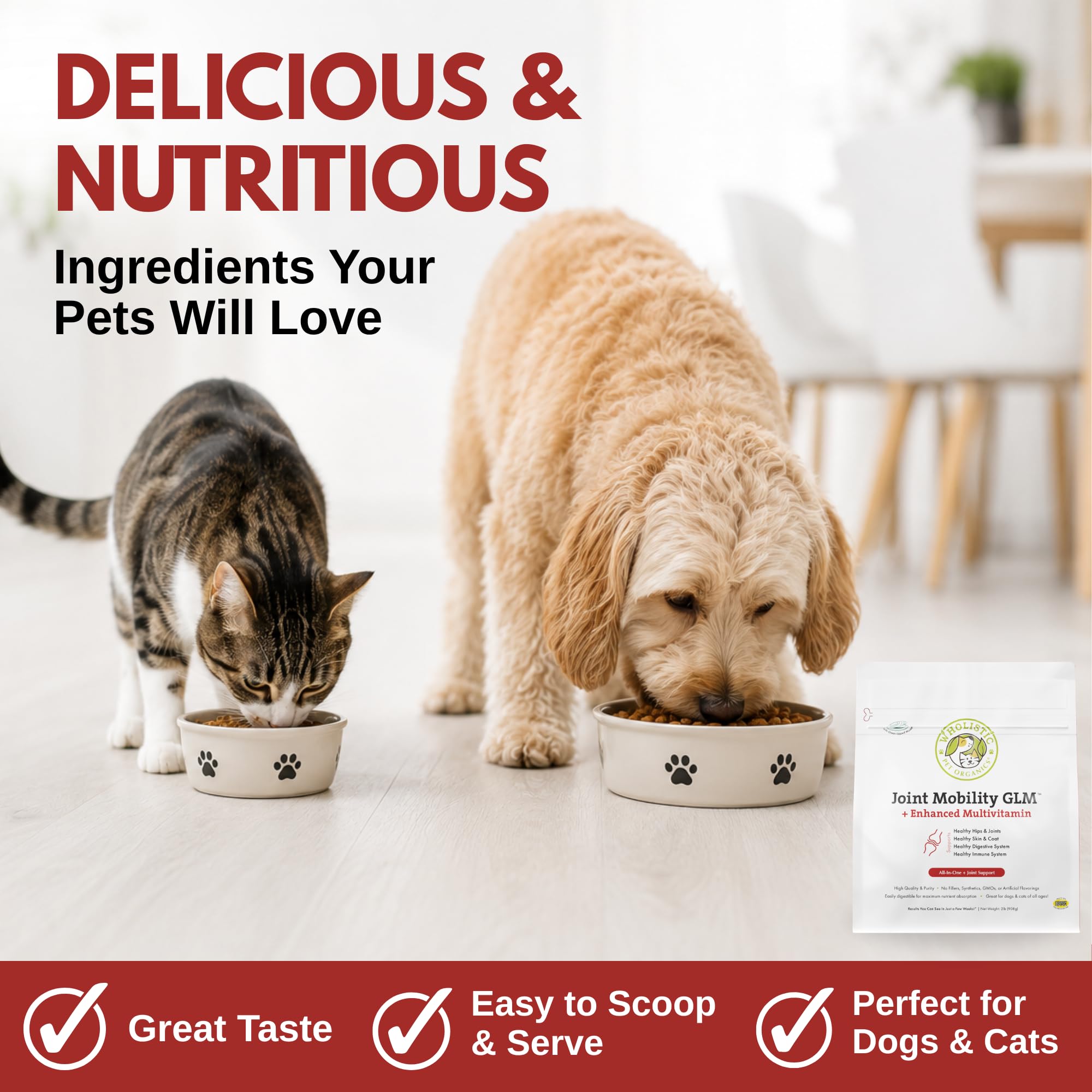 Wholistic Pet Organics étiquette nutrition lisible garantissant transparence ingrédients