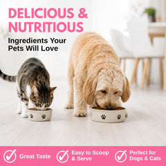 Wholistic Pet Organics poudre mélangée aux croquettes facilite acceptation