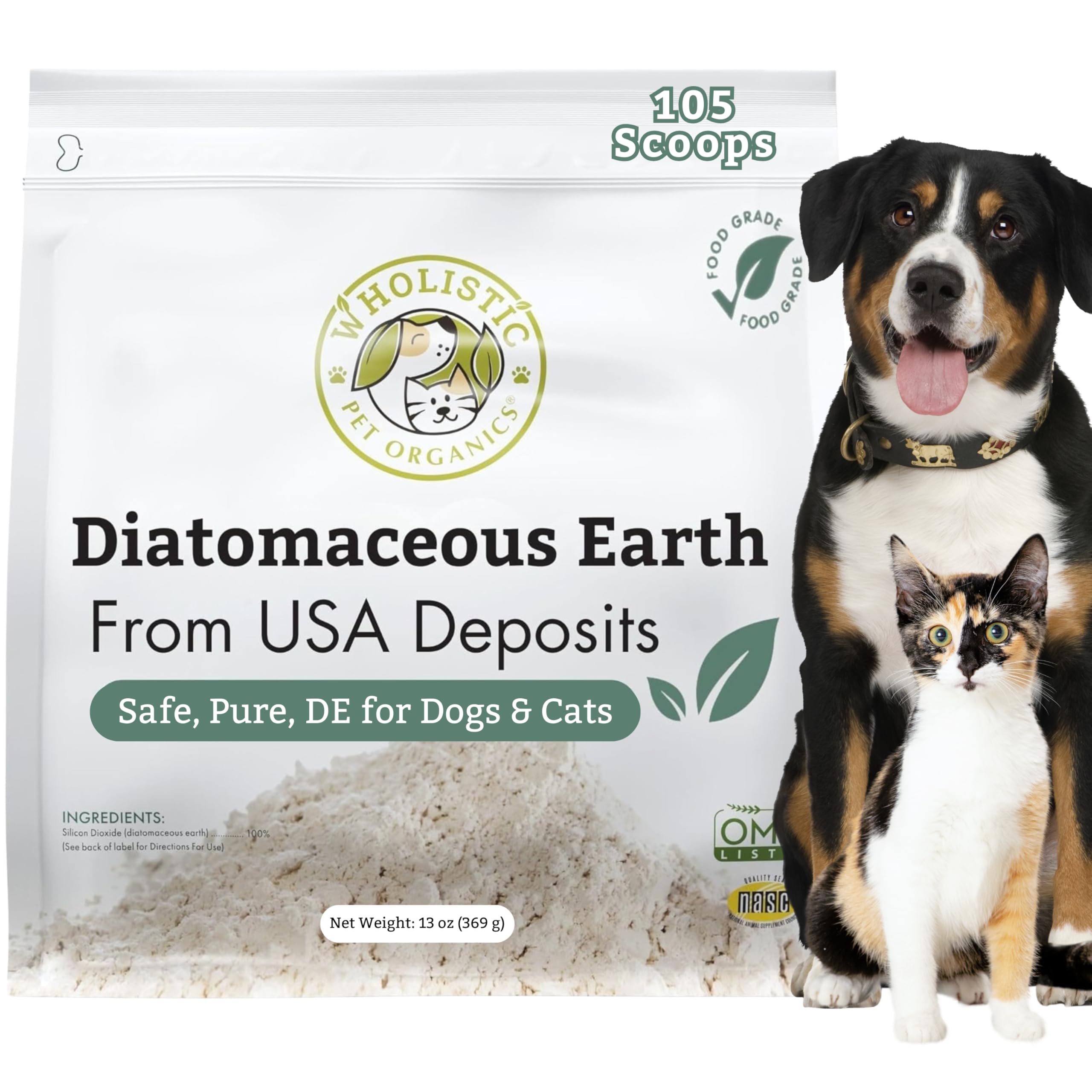 Wholistic Pet Organics emballage face montrant pot fiable et informations