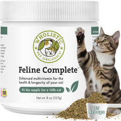 Wholistic Pet Organics pot 8 oz montrant l'étiquette claire et bénéfice nutritionnel