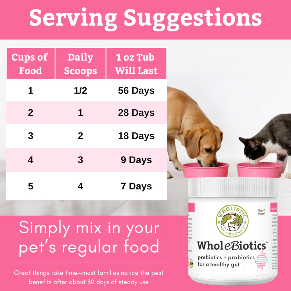 Wholistic Pet Organics comparaison taille avec cuillère pour visualiser dose