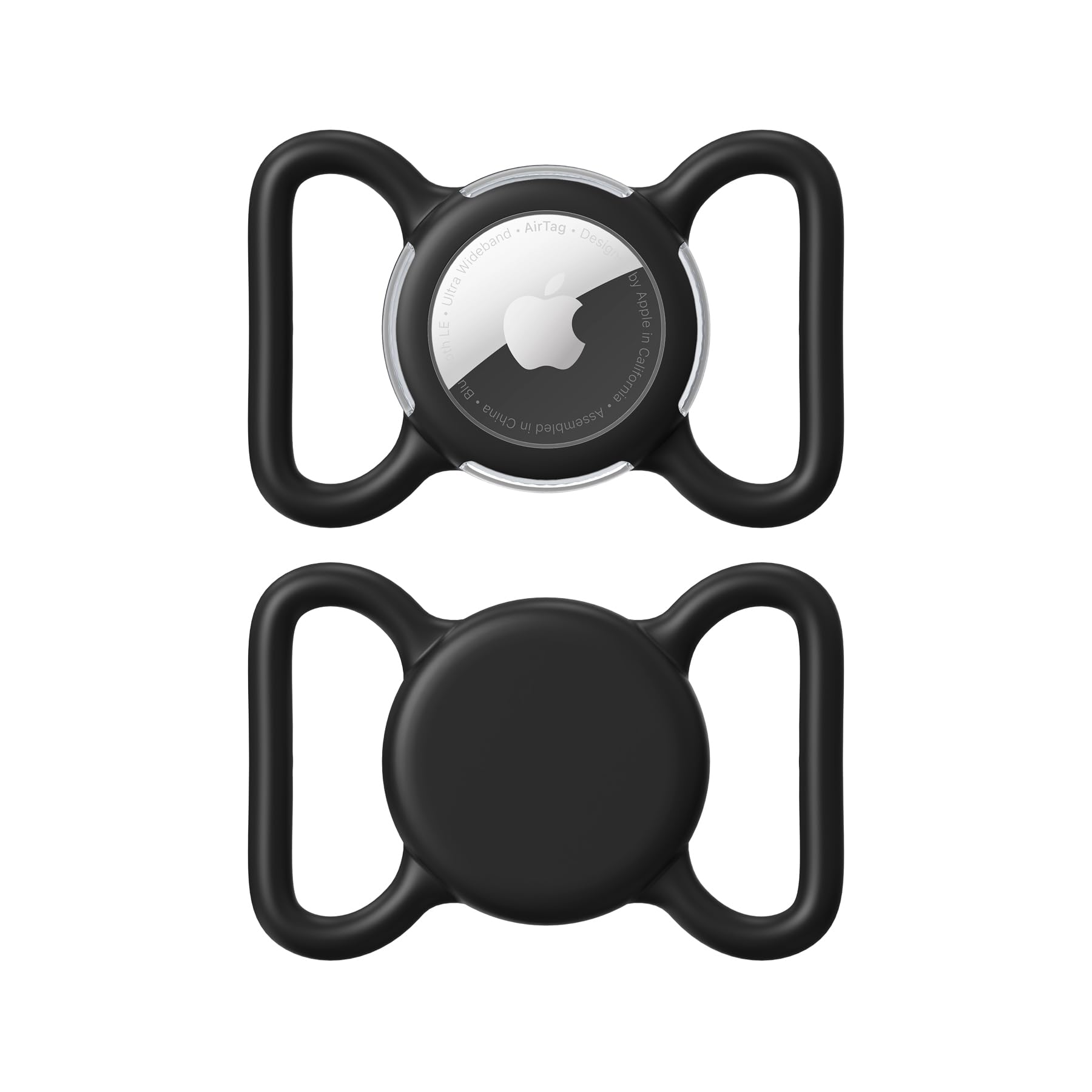 WhoseID vue recto de l'étui AirTag sur collier, protection discrète pour animal