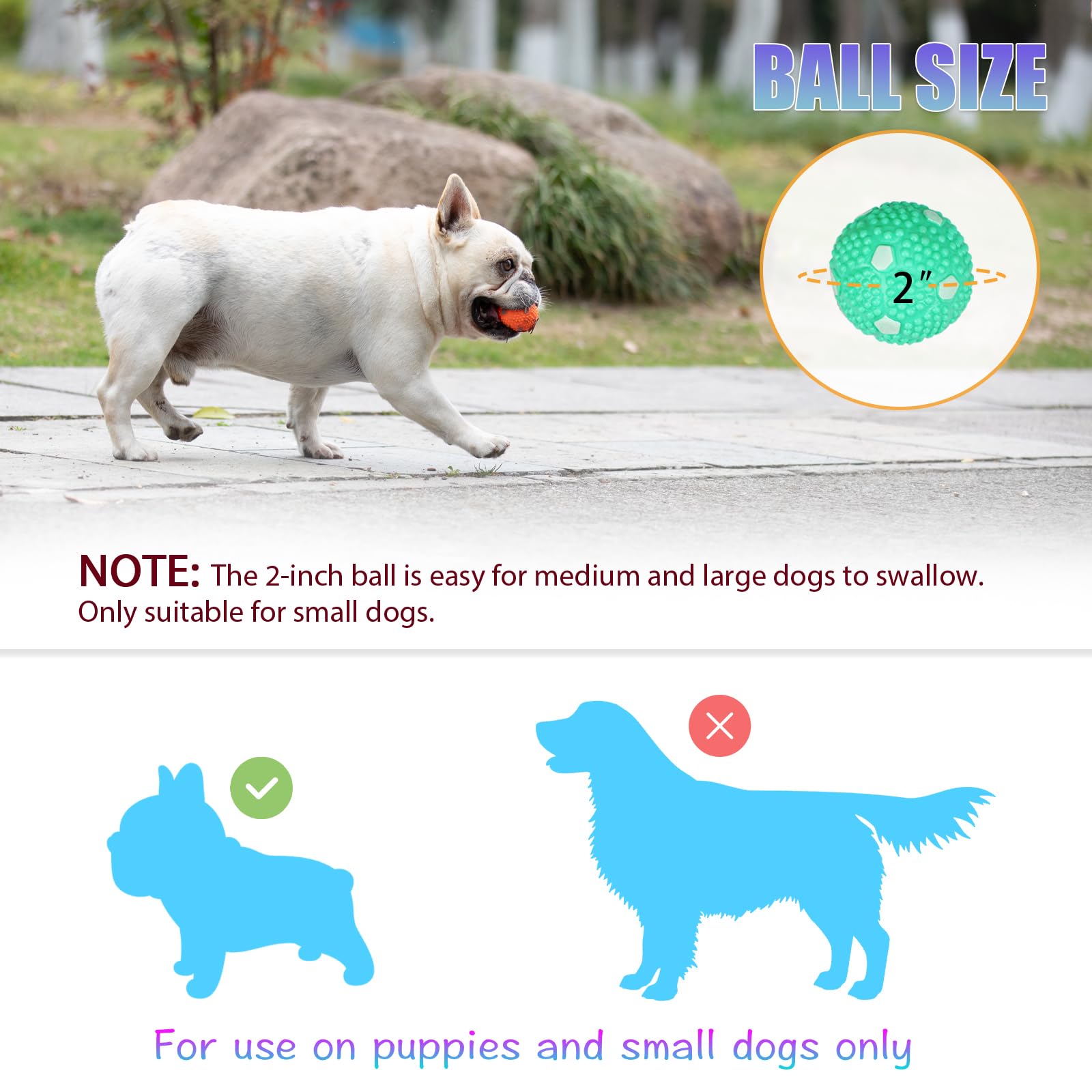 WIGGLYTAIL balle 2 pouces gros plan montrant texture latex durable et nettoyage facile
