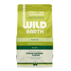 Wild Earth vue du paquet avant montrant format 18 lb et avantages nutritifs
