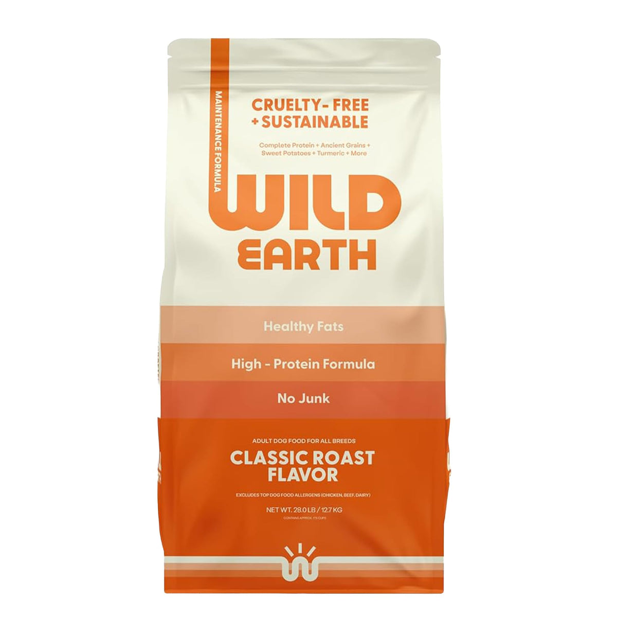 Wild Earth face avant du sac montrant la marque et bénéfices nutritionnels