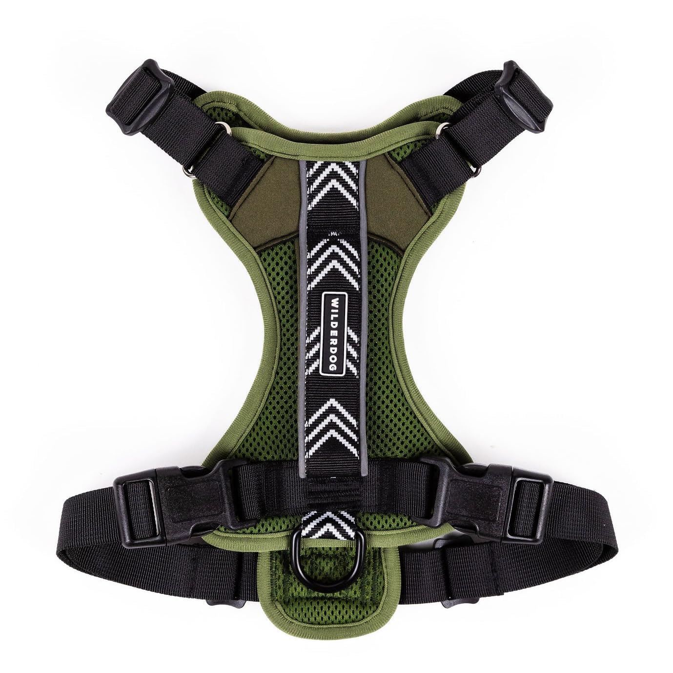 Wilderdog harnais face olive montrant coupe confortable et visibilité