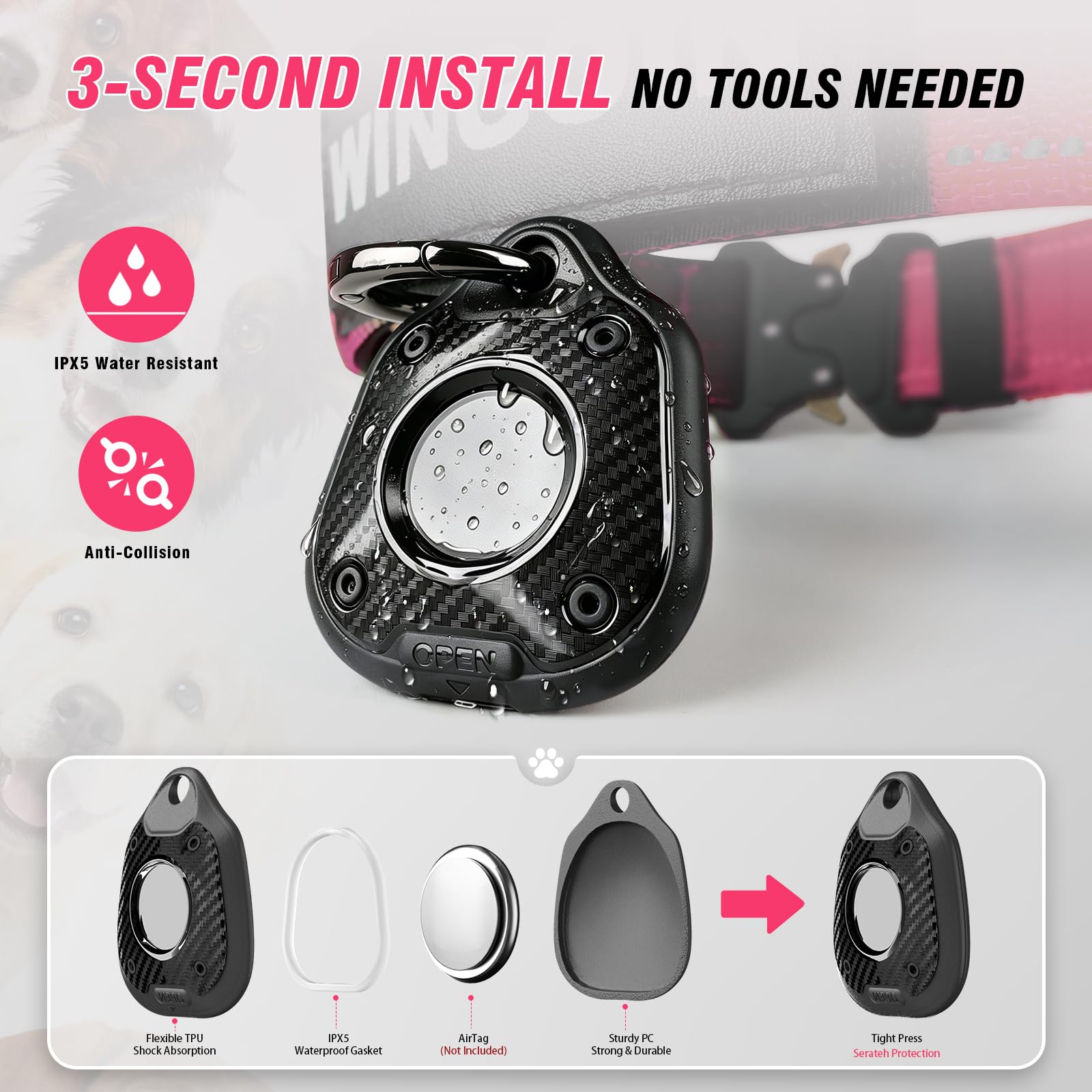 WINGOIN porte-AirTag étanche IPX5, protection du traceur