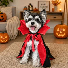 Wiz BBQT petit chien portant la cape en extérieur, look Halloween photogénique