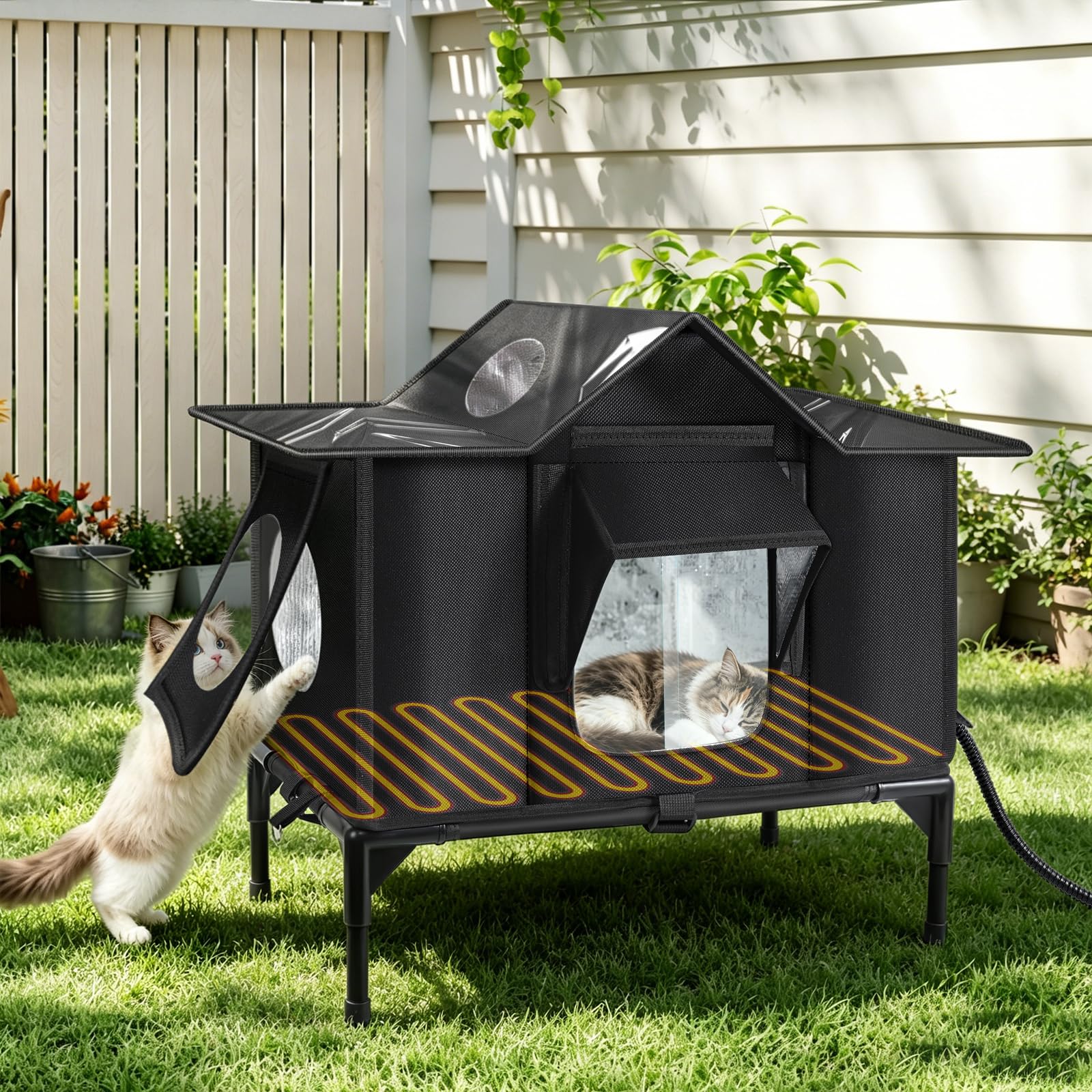 Wn's Day vue frontale de la maison pour chat, protection contre pluie