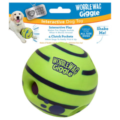 Wobble Wag Giggle balle avant montrant packaging et intérêt ludique