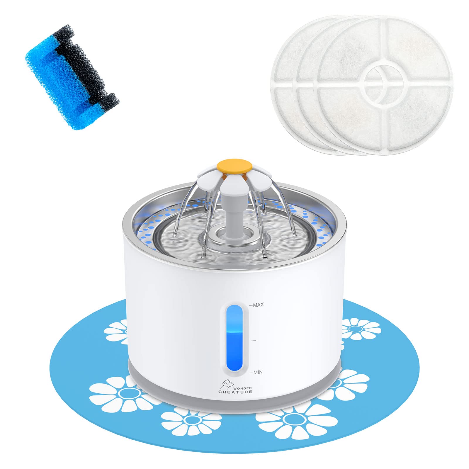 Wonder Creature fontaine face avant montrant design et capacité, encourage la boisson