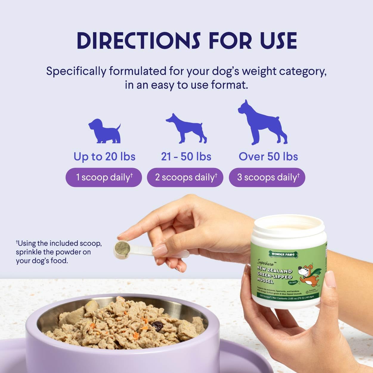 WONDER PAWS pot à côté d’un ruban métrique illustration taille