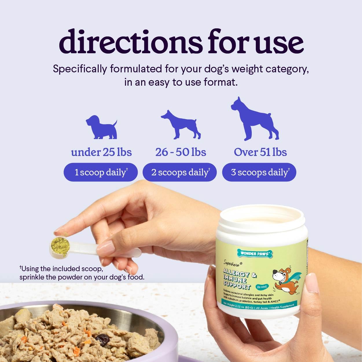 WONDER PAWS comparaison taille pot montrant portion et praticité