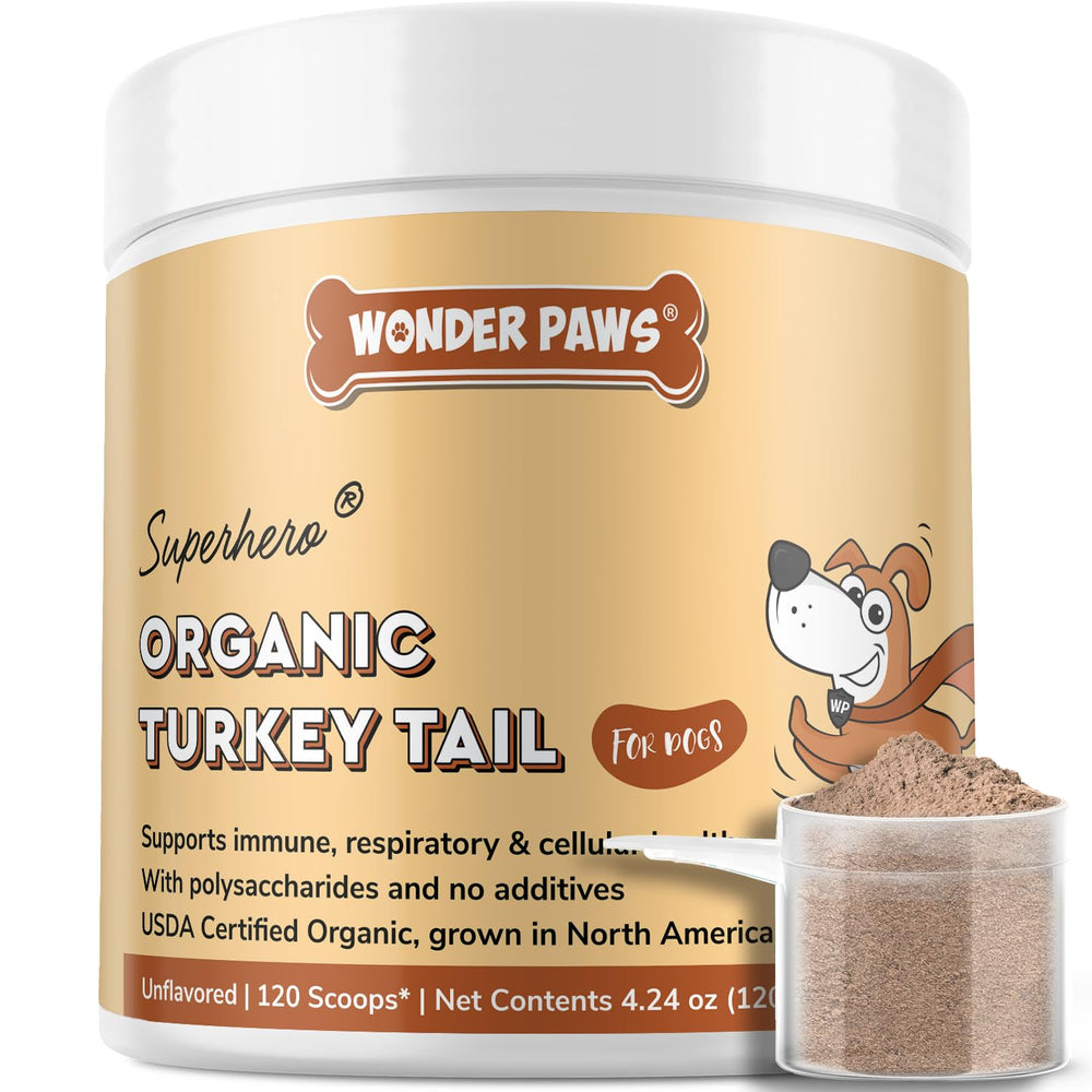 WONDER PAWS emballage avant montrant tramète biologique, confiance qualité