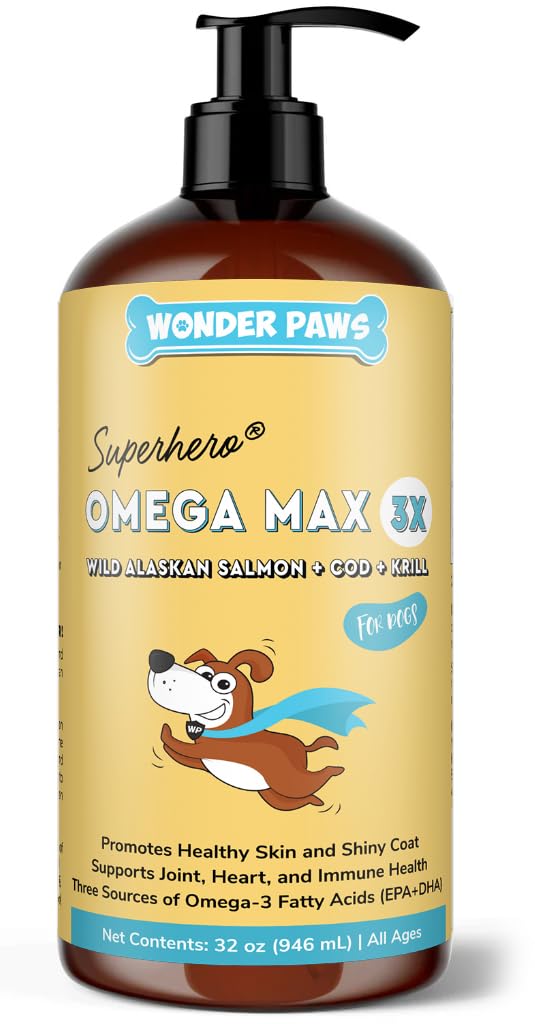 WONDER PAWS flacon avant montrant l'étiquette claire et bénéfice oméga‑3