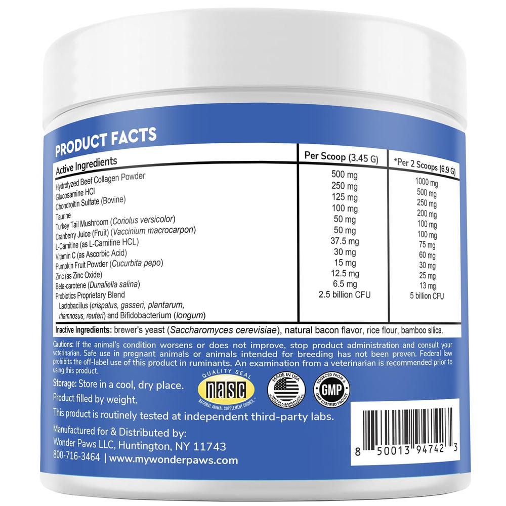 WONDER PAWS pot 7.3oz pour visualiser taille et quantité de la supplémentation