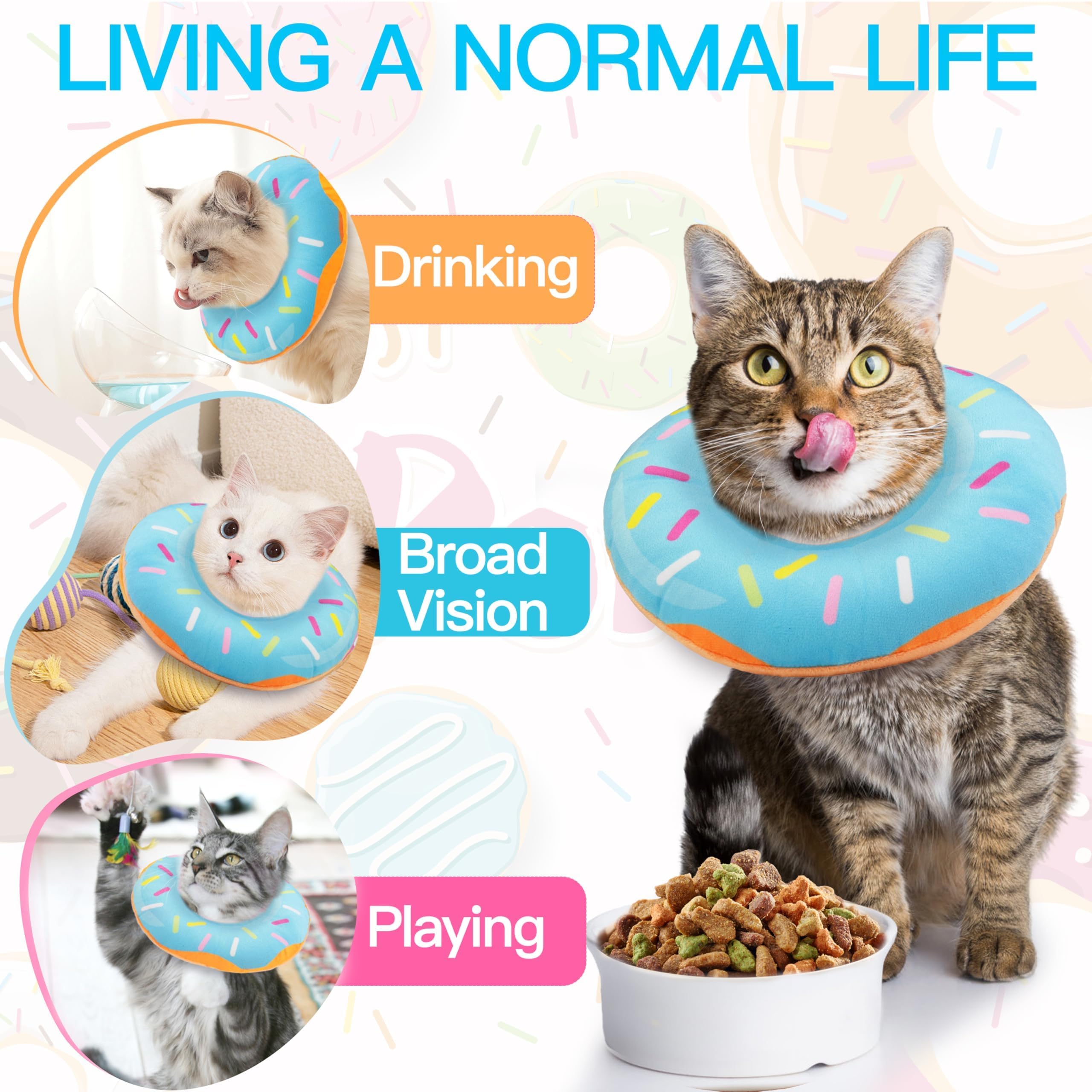 Chat mange à sa gamelle avec collerette WONONE illustrant accessibilité
