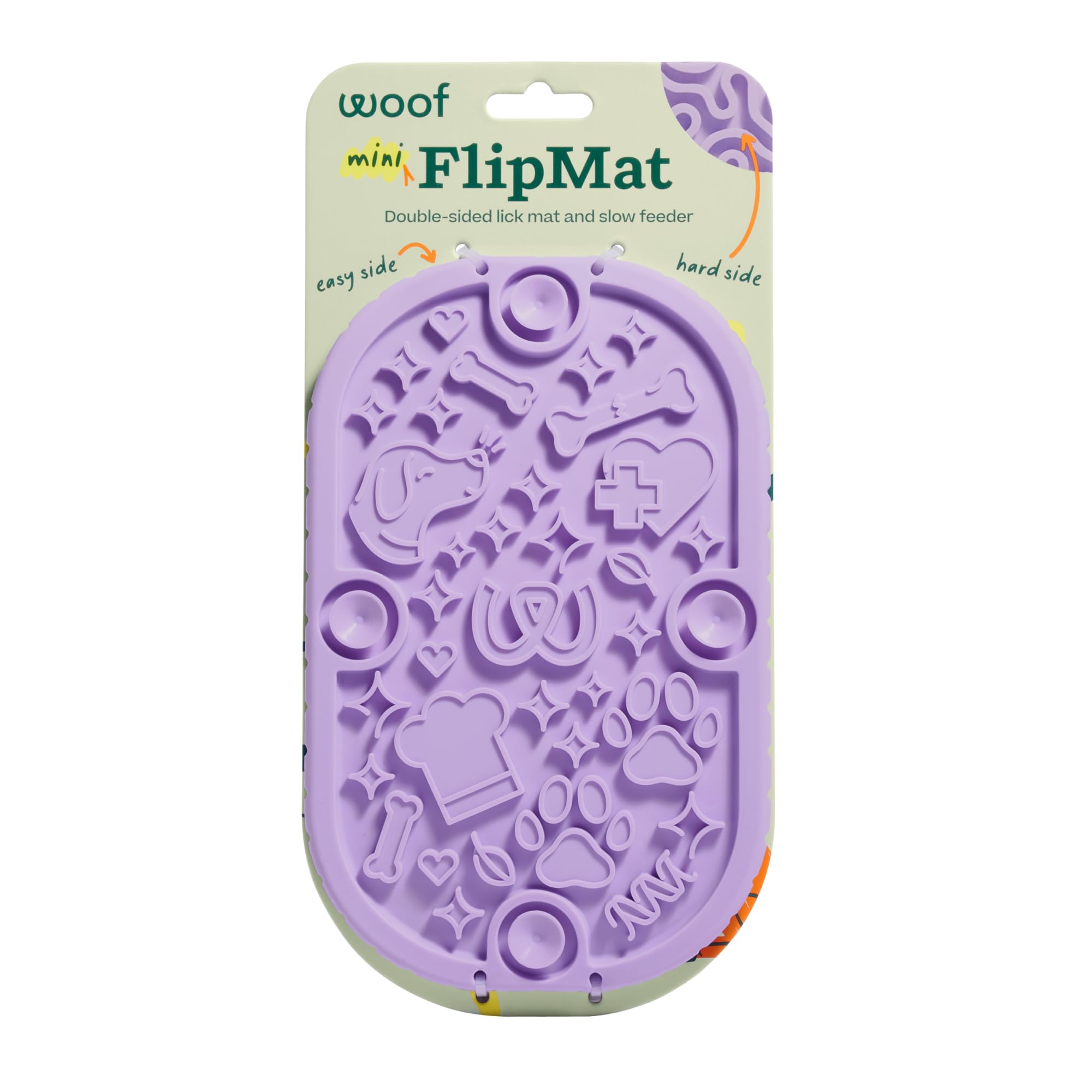 Woof FlipMat Mini vue avant montrant le design double-face, apporte distraction apaisante