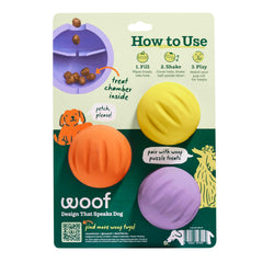 WOOF Flyball coupe montrant la structure interne pour libération lente de friandises