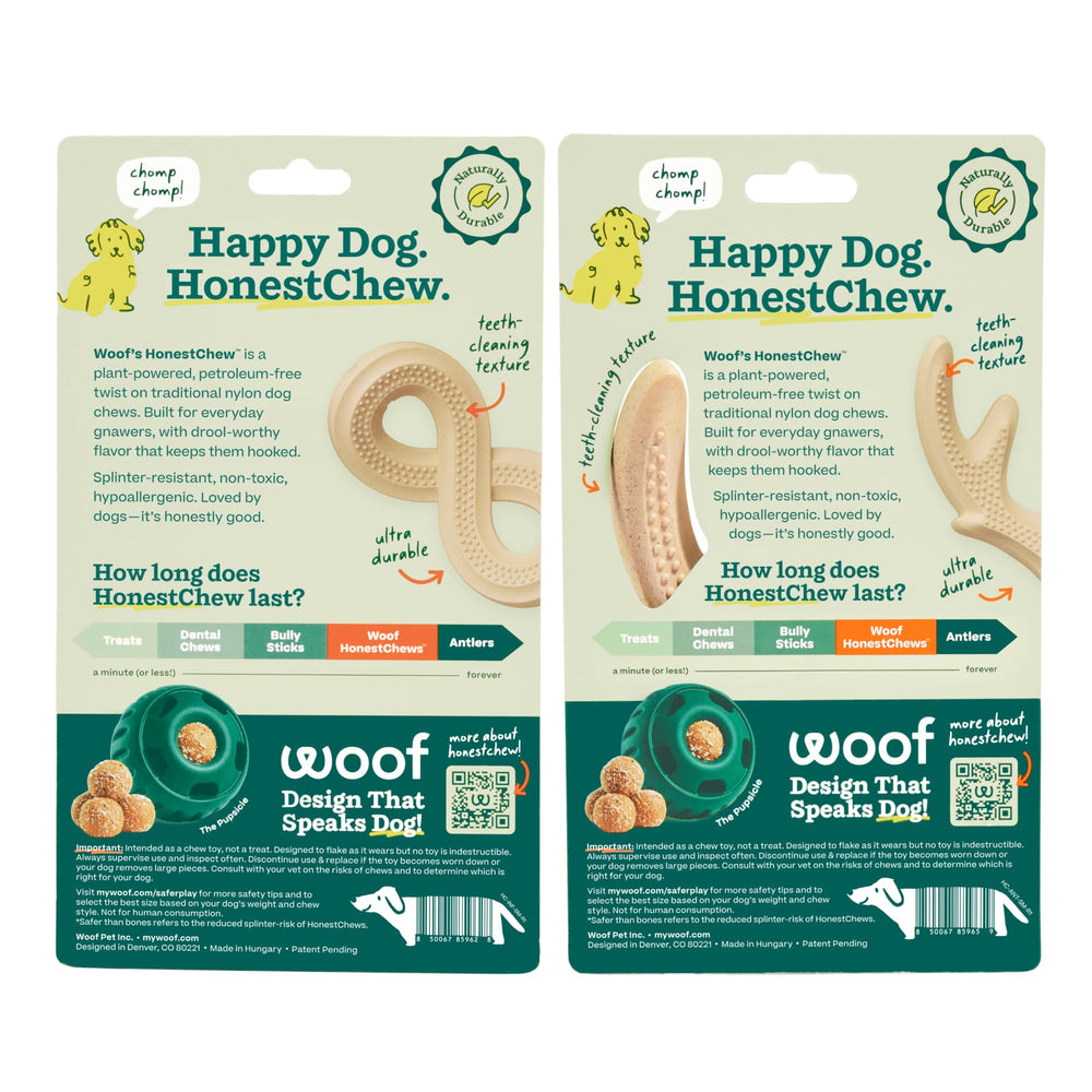 WOOF HonestChew emballage et étiquette mettent en avant informations produit