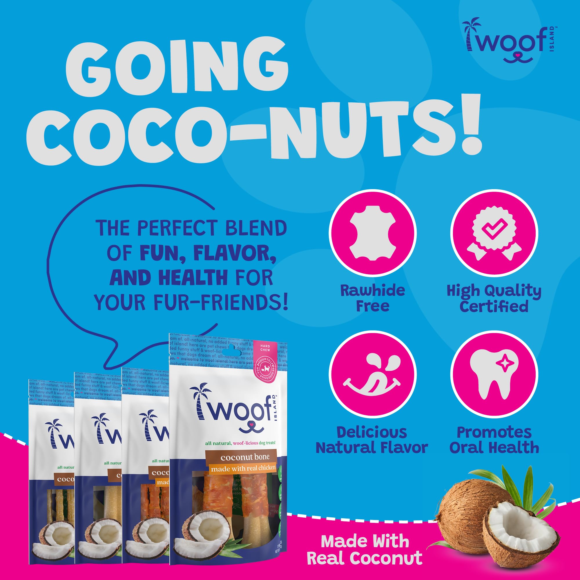 Woof Island étiquette lisible affichant ingrédients naturels et pureté