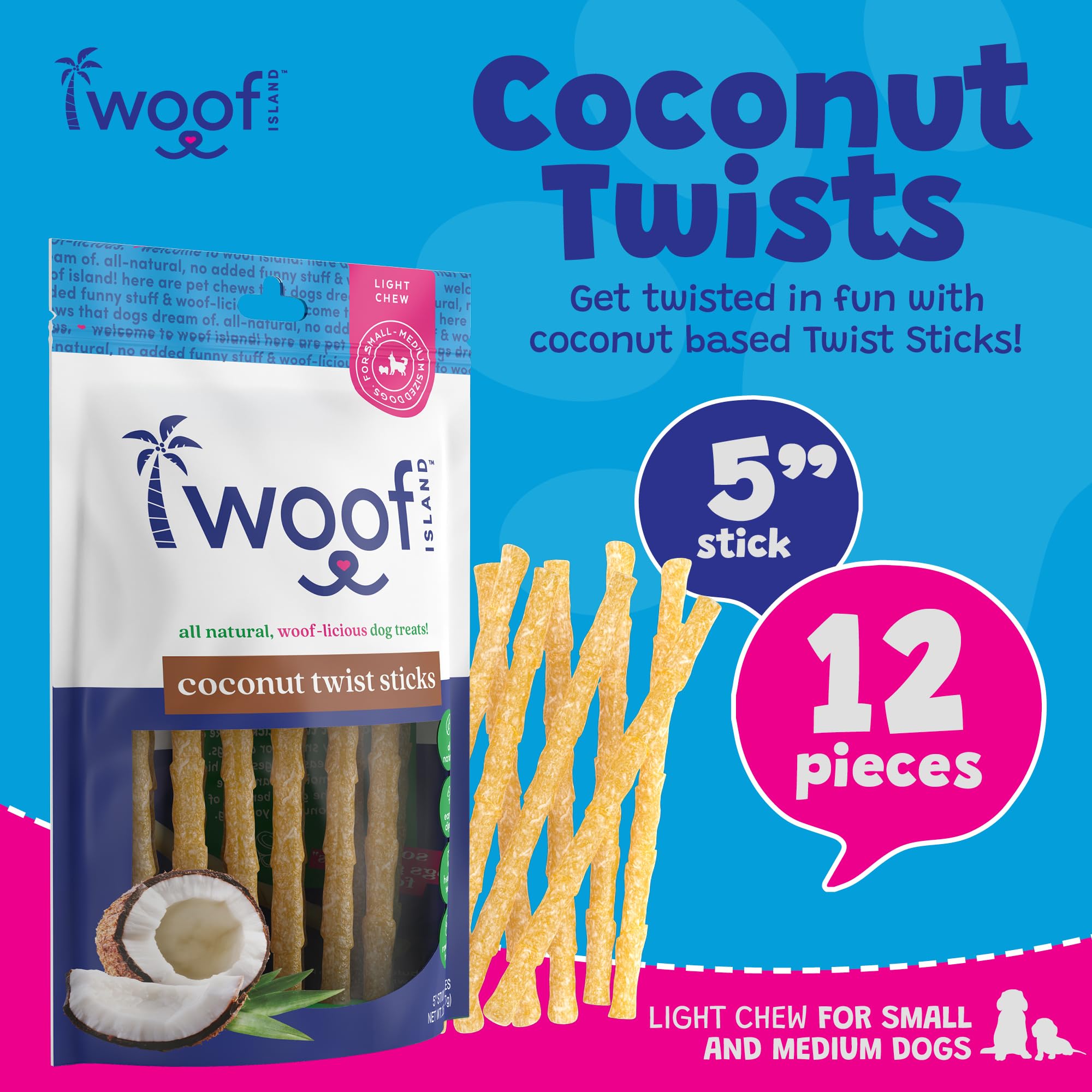 Woof Island gros plan sur la texture de coco, bénéfique pour la mastication