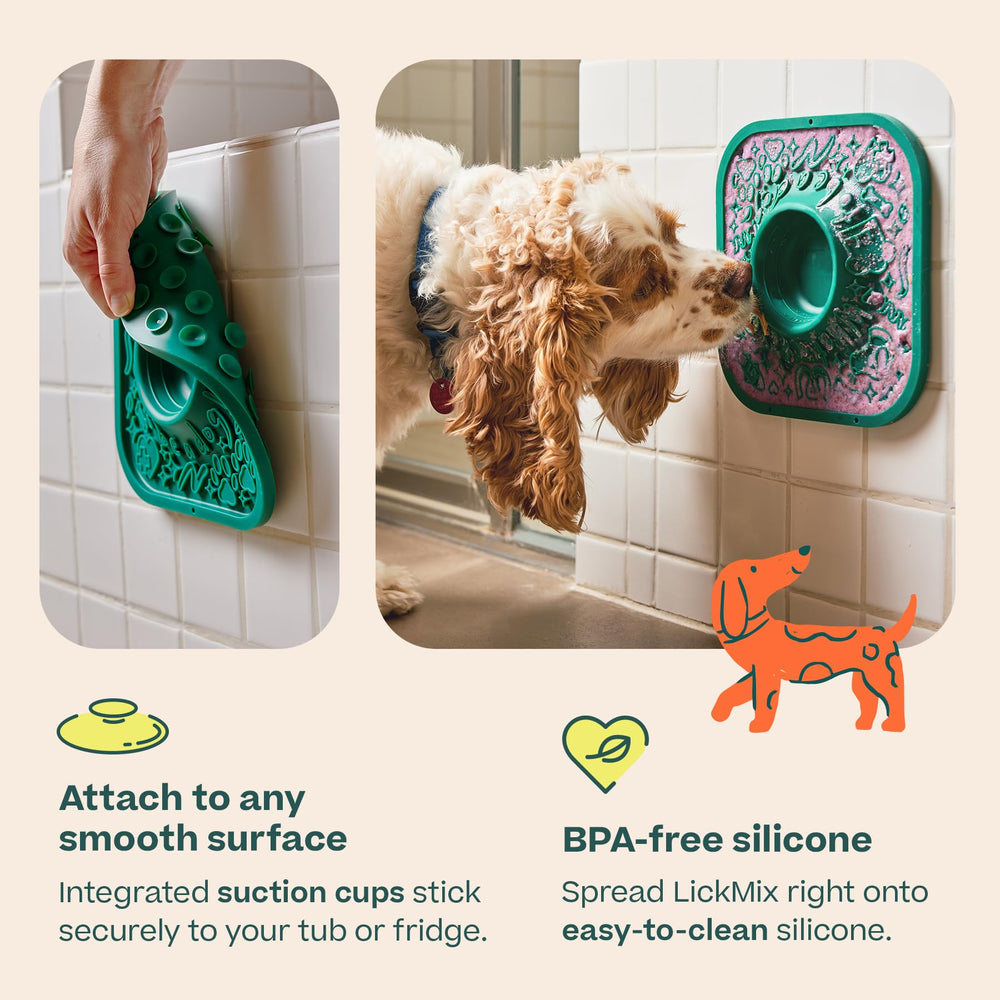 WOOF tapis fixé dans baignoire pour calmer chien lors du bain