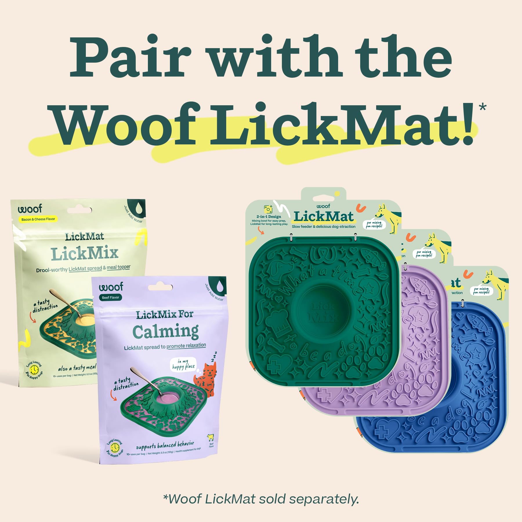 Chien utilisant WOOF LickMix sur tapis, réduit l'anxiété par léchage