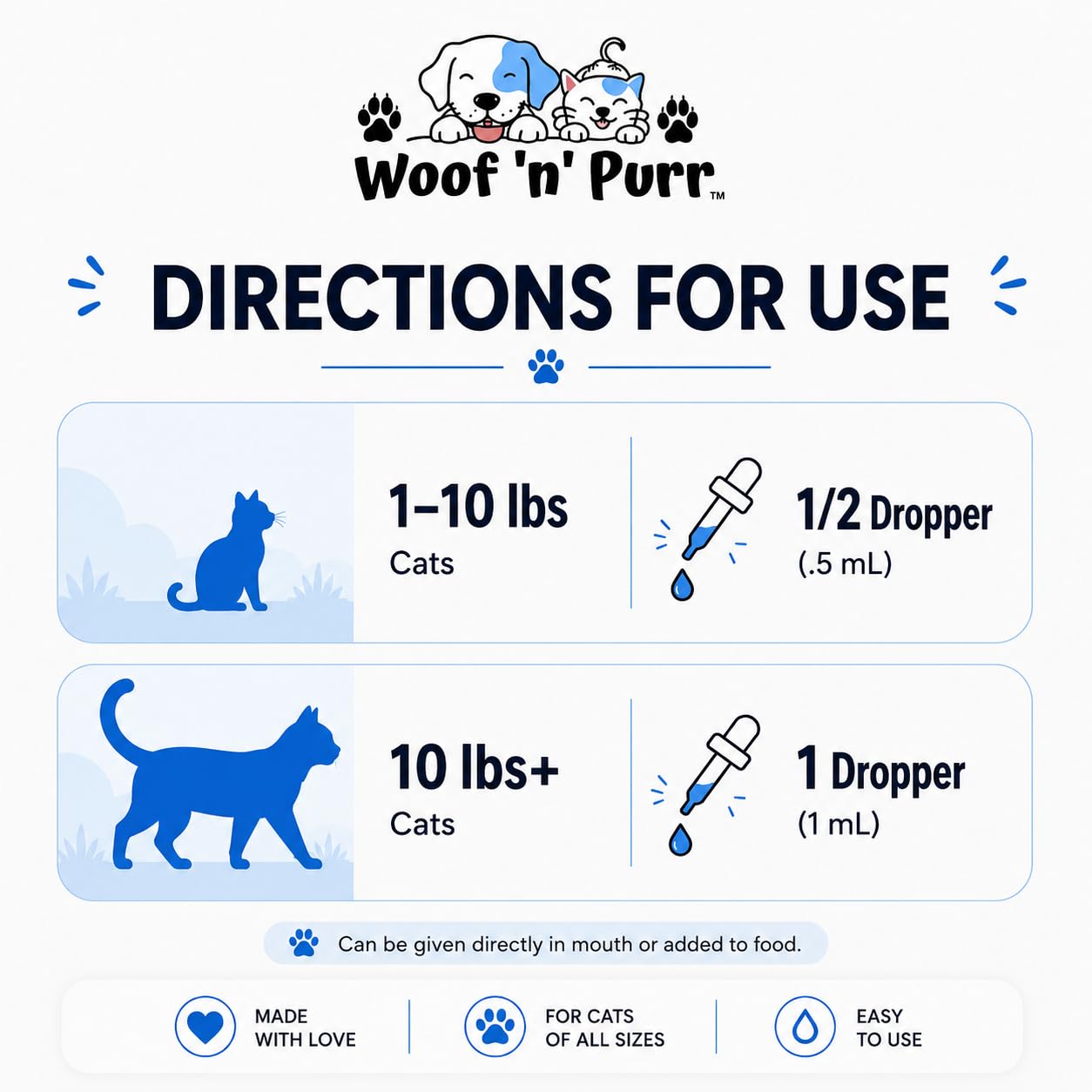 Woof 'n' Purr étiquette lisible indiquant ingrédients et sécurité
