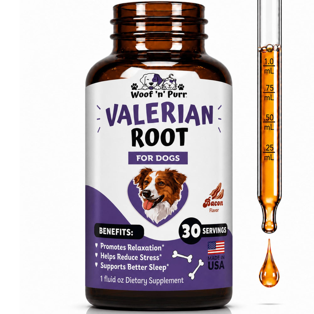 Woof 'n' Purr flacon de valériane face, dosage précis et prise simple