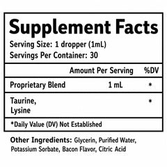 Woof 'n' Purr gros plan étiquette lisible indiquant taurine et ingrédients, rassure qualité