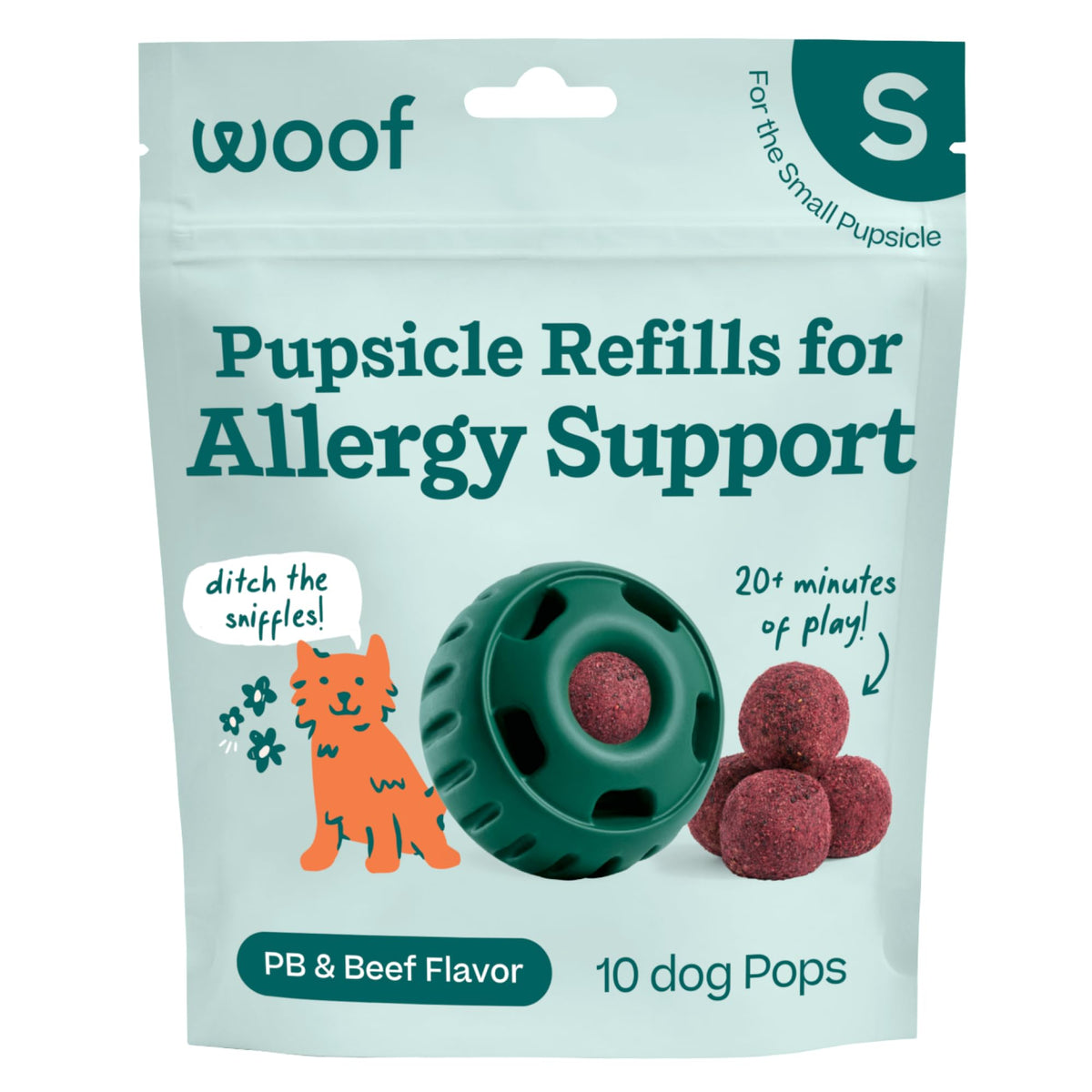 WOOF paquet Pupsicle recharge vue avant, bénéfice praticité