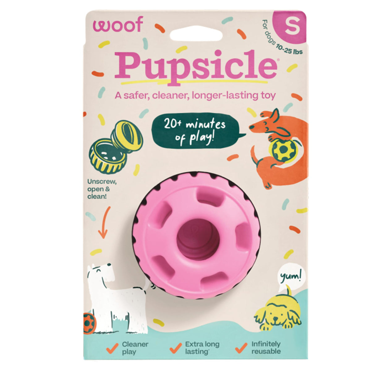 WOOF Pupsicle face avant rose montrant la forme et le rebond bénéfique
