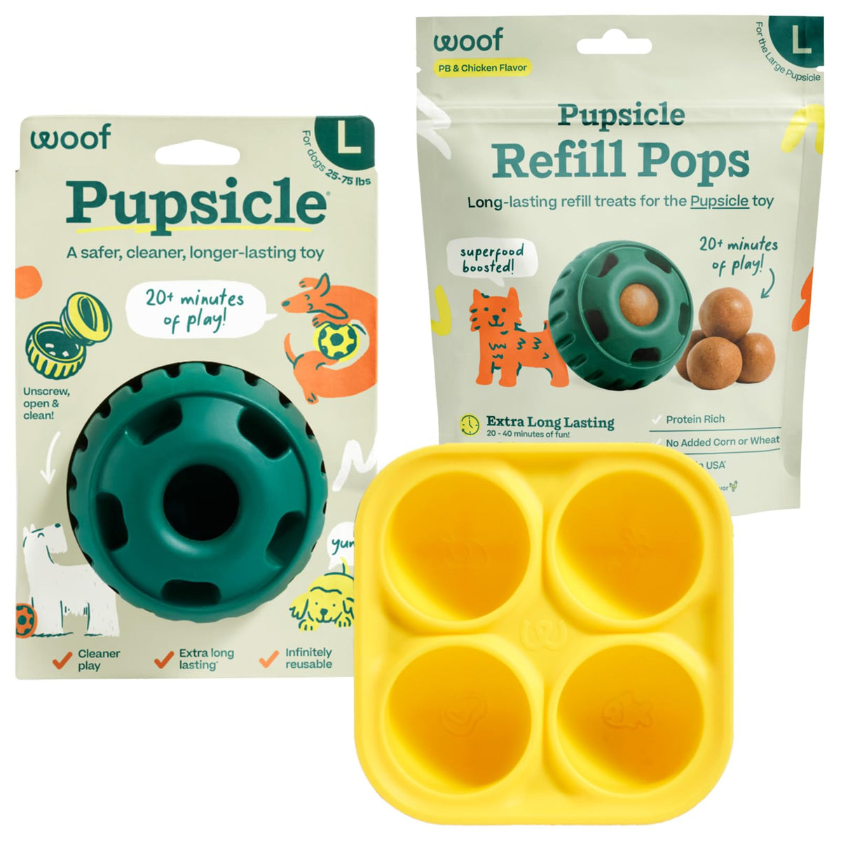 WOOF pack face emballage montrant contenu et bénéfice stimulation prolongée