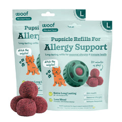 WOOF packaging avant montrant les recharges et bénéfice support immunitaire