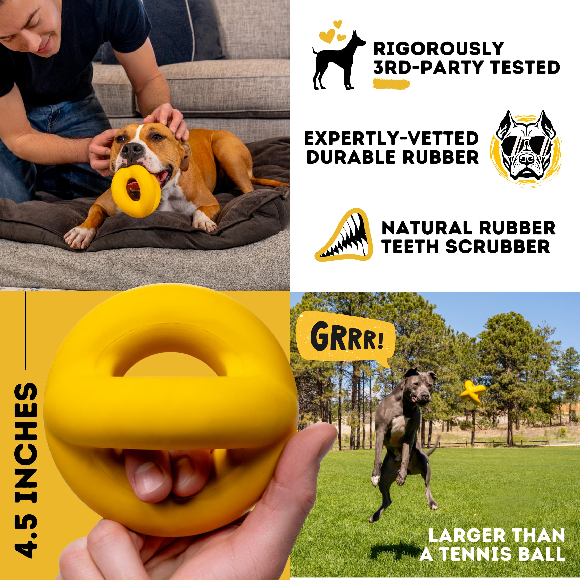 WoofBite comparaison d'échelle à côté d'un chien de taille moyenne pour référence