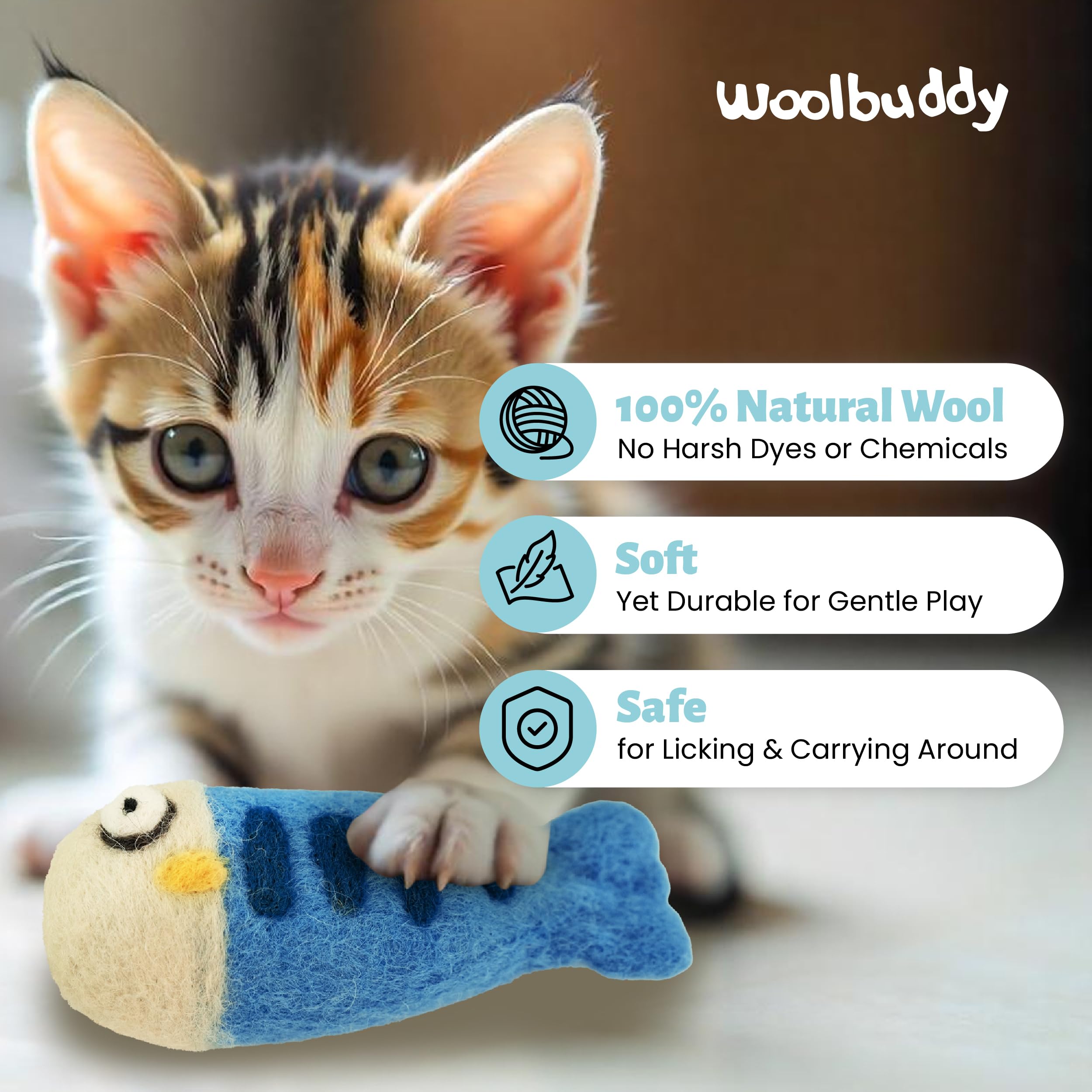 Détail couture Woolbuddy sur poisson, solidité et finition soignée
