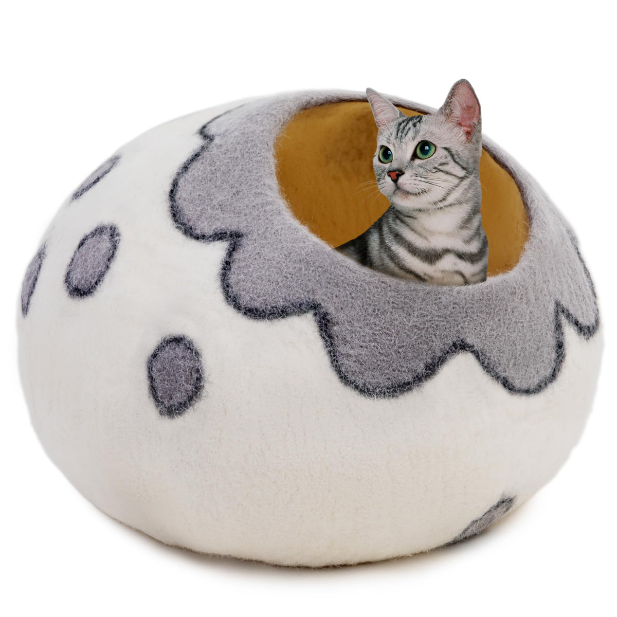 Woolygon lit igloo face avant montrant l'entrée et motif blanc floral, confort visuel