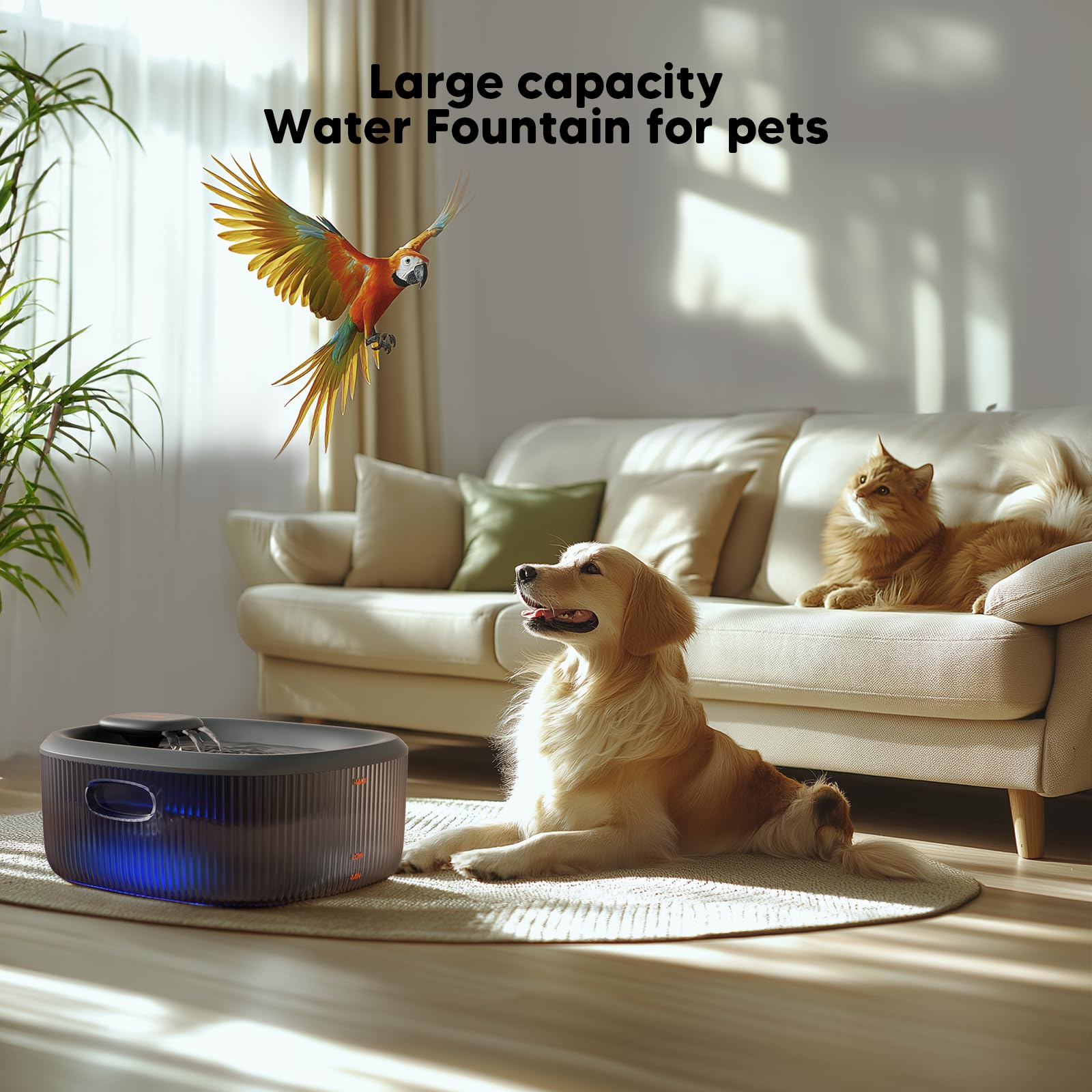 WOPET fontaine W600 en usage avec chien, maintient l'eau fraîche