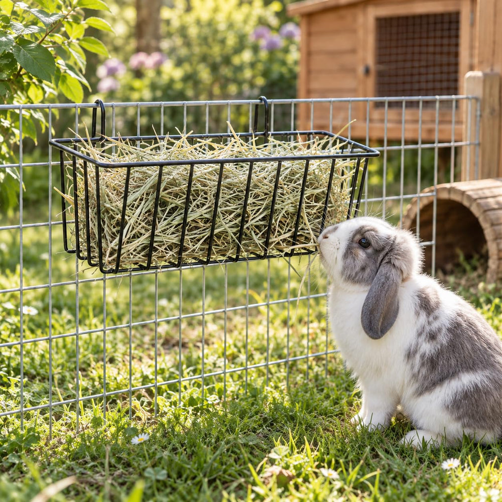 WOPPLXY porte-foin installé dans une cage avec lapin pour propreté améliorée
