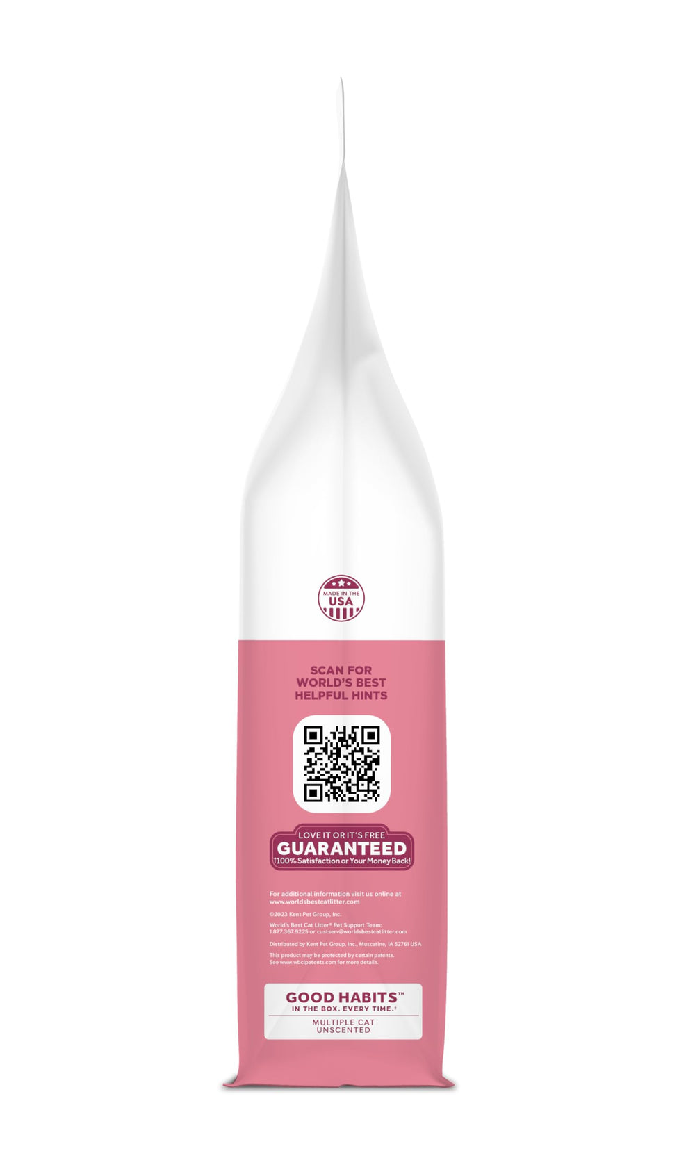 World's Best Cat Litter comparaison taille illustrant sac 32 lb et économie