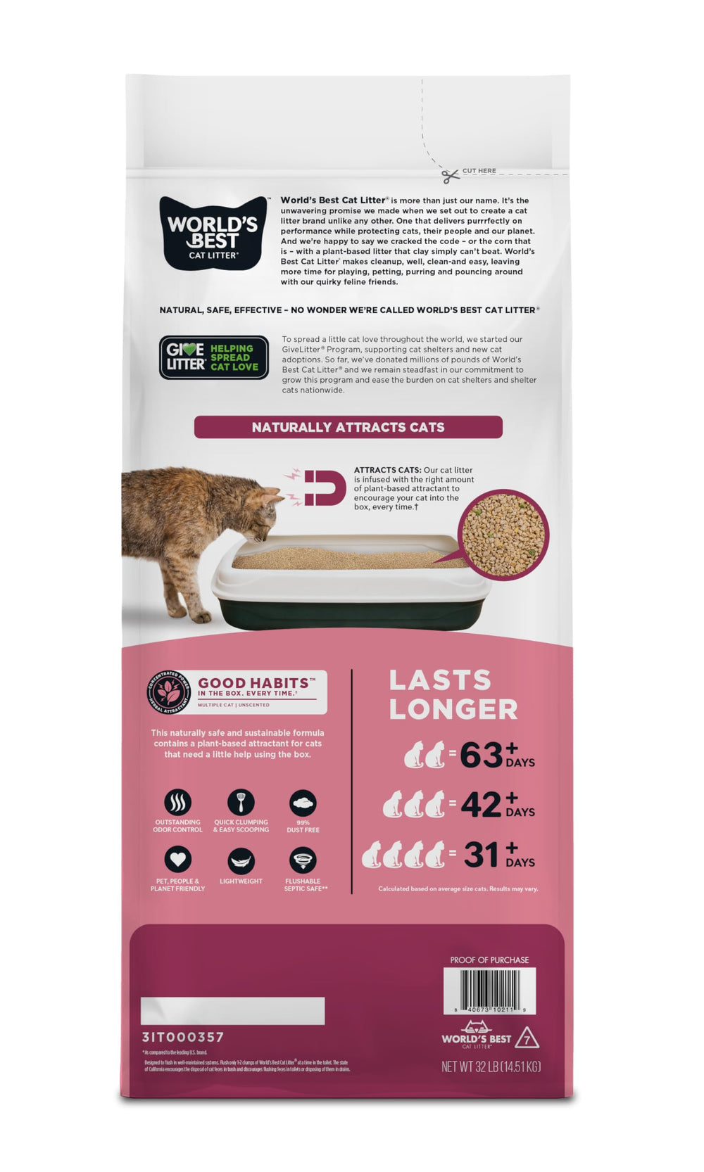 World's Best Cat Litter granules gros plan illustrant texture absorbante naturelle
