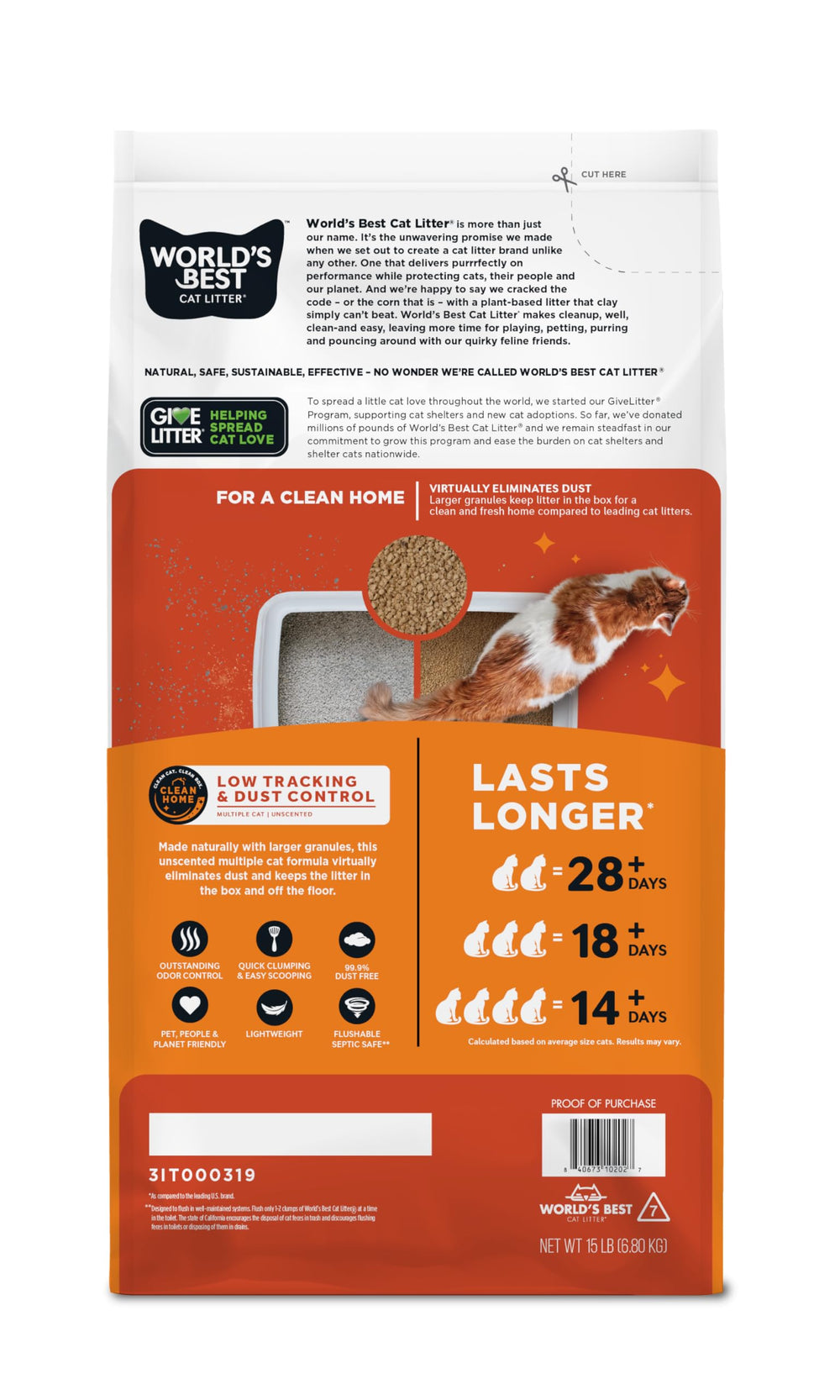 World's Best Cat Litter gros plan sur granulés pour faible poussière et absorption